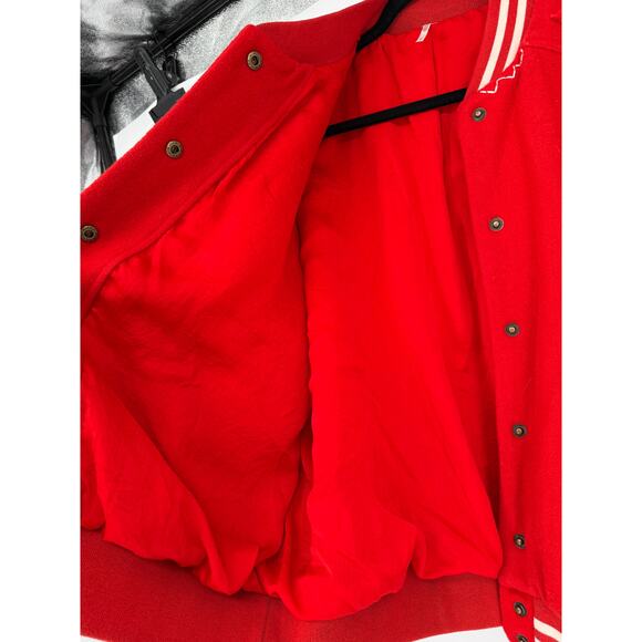 Free People Pretty In Pearls Bomber Jacket Varsity Red Medium M - Picture 12 of 14